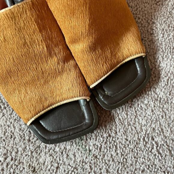 Vintage Y2K square toe animal hair mule sandal - Picture 4 of 7